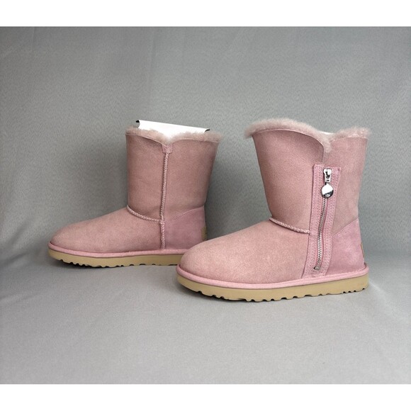Women's UGG Boots Size 7 Bailey Zip Short Pink Shell Suede Wool Sold Out Color - Picture 10 of 16